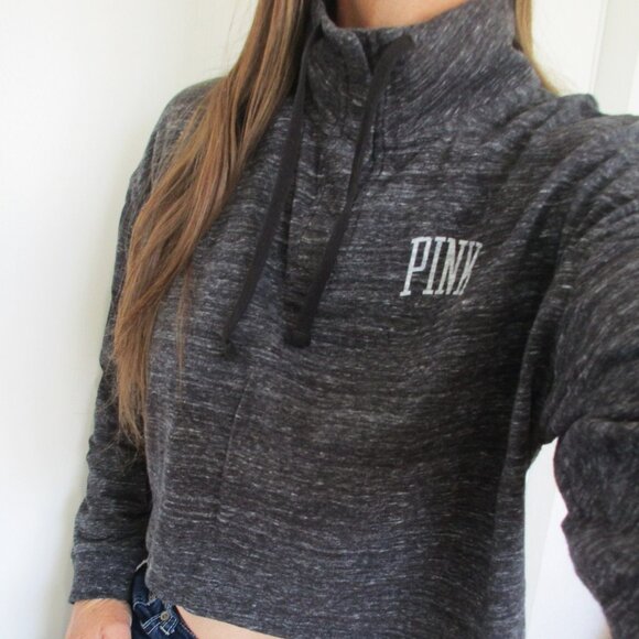 PINK Victorias Secret Crop Top Size Medium Black Pullover - Picture 2 of 11